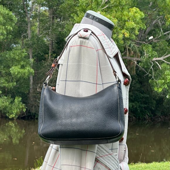 COACH Chelsea Hobo Shoulder Bag Soft Black Leather Brown Trim Silver 10890 - Picture 3 of 16